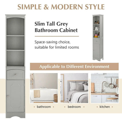72 Bathroom Tall Cabinet with Drawer and 5 Adjustable Shelves