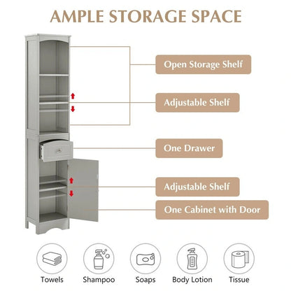 72 Bathroom Tall Cabinet with Drawer and 5 Adjustable Shelves