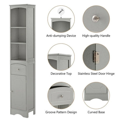 72 Bathroom Tall Cabinet with Drawer and 5 Adjustable Shelves