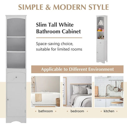 72 Bathroom Tall Cabinet with Drawer and 5 Adjustable Shelves