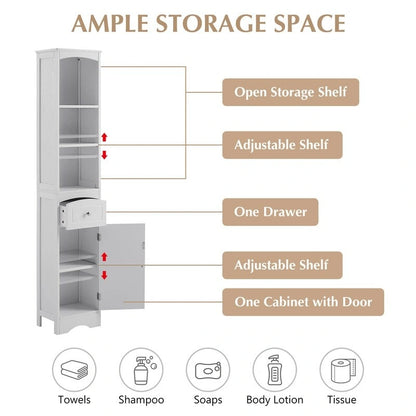 72 Bathroom Tall Cabinet with Drawer and 5 Adjustable Shelves