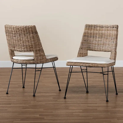 Nafaro Bohemian Rattan/ Metal 2-Piece Dining Chair Set with Cushion