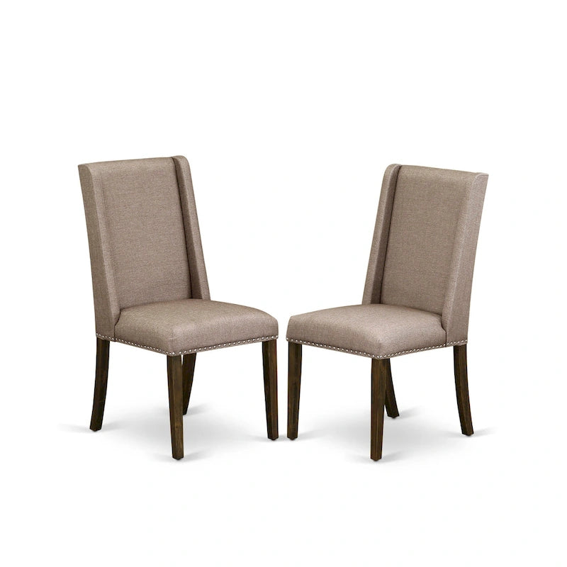 East West Furniture Dining Table Set- a Kitchen Table and Dark Khaki Linen Fabric Chairs, Distressed Jacobean (Pieces Option)