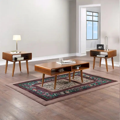 3 Piece Mid Century Wooden Occasional Table Set, Brown