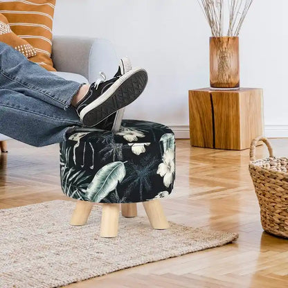 Adeco Modern Round Ottoman Foot Rest Footstool Velvet Fabric Padded