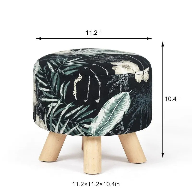 Adeco Modern Round Ottoman Foot Rest Footstool Velvet Fabric Padded