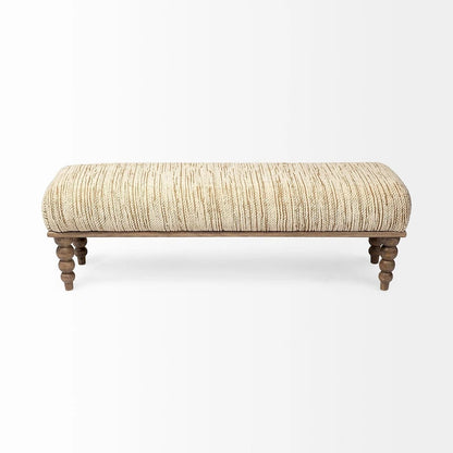 Alder II Cream Upholstered Seat w/ Wood Base Accent Bench - 55W x 16D x 18H