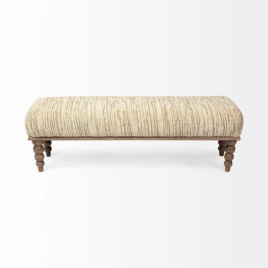 Alder II Cream Upholstered Seat w/ Wood Base Accent Bench - 55W x 16D x 18H