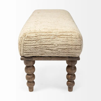 Alder II Cream Upholstered Seat w/ Wood Base Accent Bench - 55W x 16D x 18H