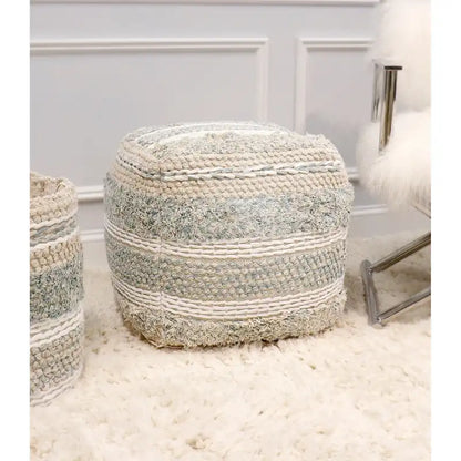 Pasargad Home Grandcanyon Braided Cotton Pouf, 20 Beige