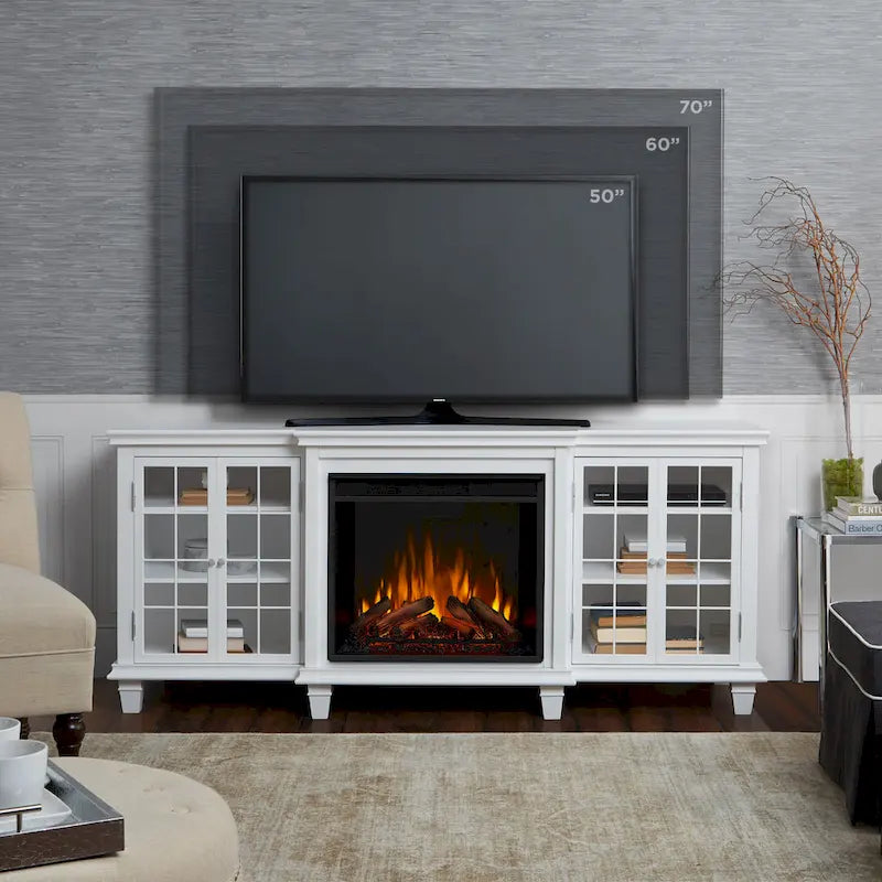 Marlowe 70 TV Stand Electric Fireplace White by Real Flame