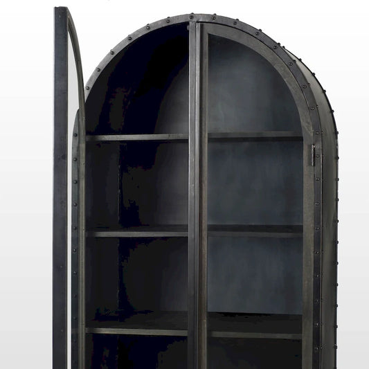 Gehry II Dark Brown Solid Wood w/ Black Iron Frame & Glass Doors / Drawers Display Cabinet