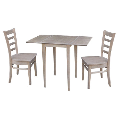 Small Dual Drop Leaf Table with Two Chairs, Washed Gray Taupe