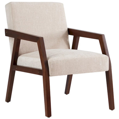 HUIMO Accent Armchair Solid Wooden Brownness/ White/ Blue Upholstered Mid-Century Modern Accent Chair for Living Room, Bedroom