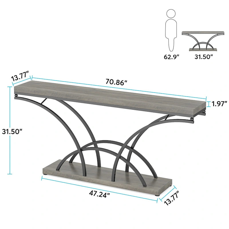 70.9 Faux Marble Console Sofa Table with Half-Moon Shaped Metal Legs for Entryway, Accent Tables for Living Room