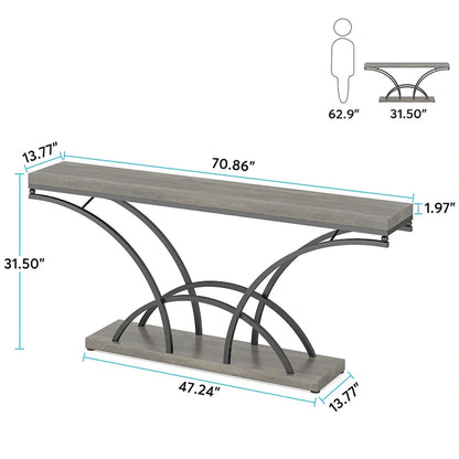 70.9 Faux Marble Console Sofa Table with Half-Moon Shaped Metal Legs for Entryway, Accent Tables for Living Room