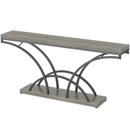 70.9 Faux Marble Console Sofa Table with Half-Moon Shaped Metal Legs for Entryway, Accent Tables for Living Room
