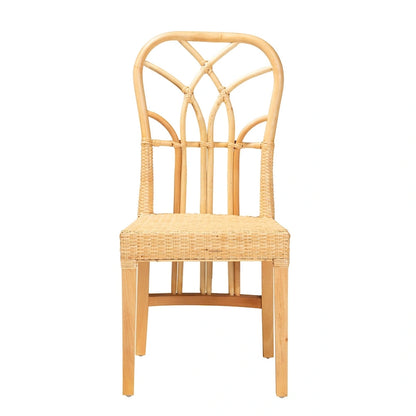 Monaco Modern Bohemian Oak Brown Finished Mahogany Wood and Natural Rattan Dining Chair