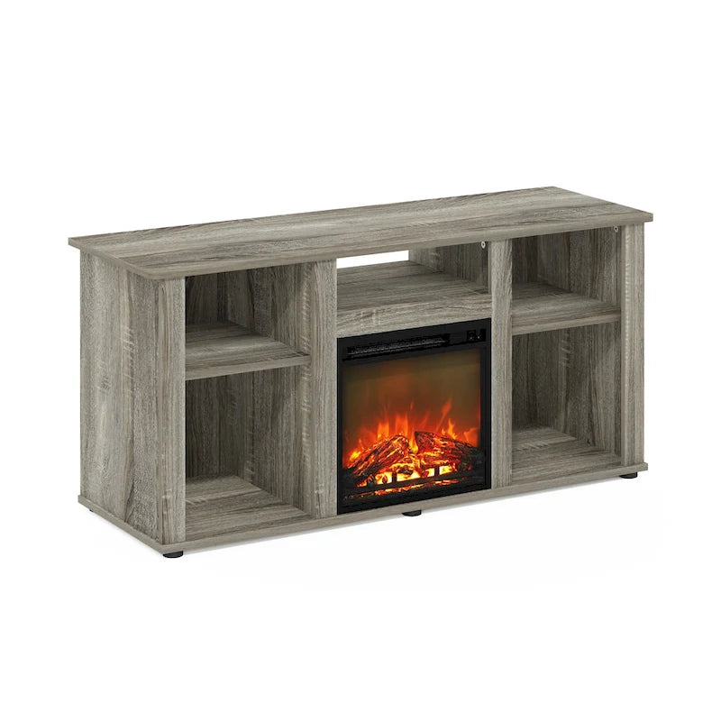 Furinno Jensen Fireplace TV Entertainment Center with Open Storage Compartment for TV up to 55 Inch