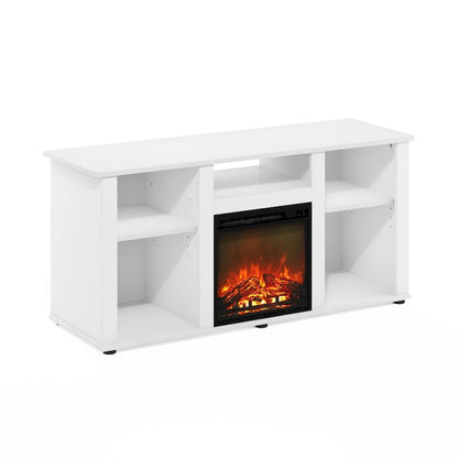 Furinno Jensen Fireplace TV Entertainment Center with Open Storage Compartment for TV up to 55 Inch