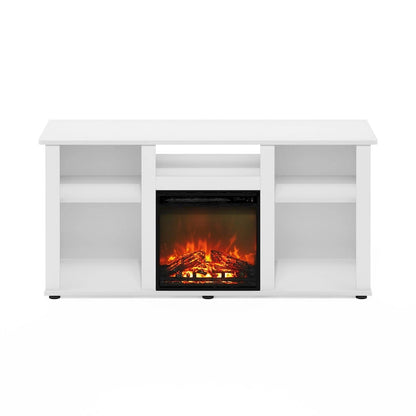 Furinno Jensen Fireplace TV Entertainment Center with Open Storage Compartment for TV up to 55 Inch