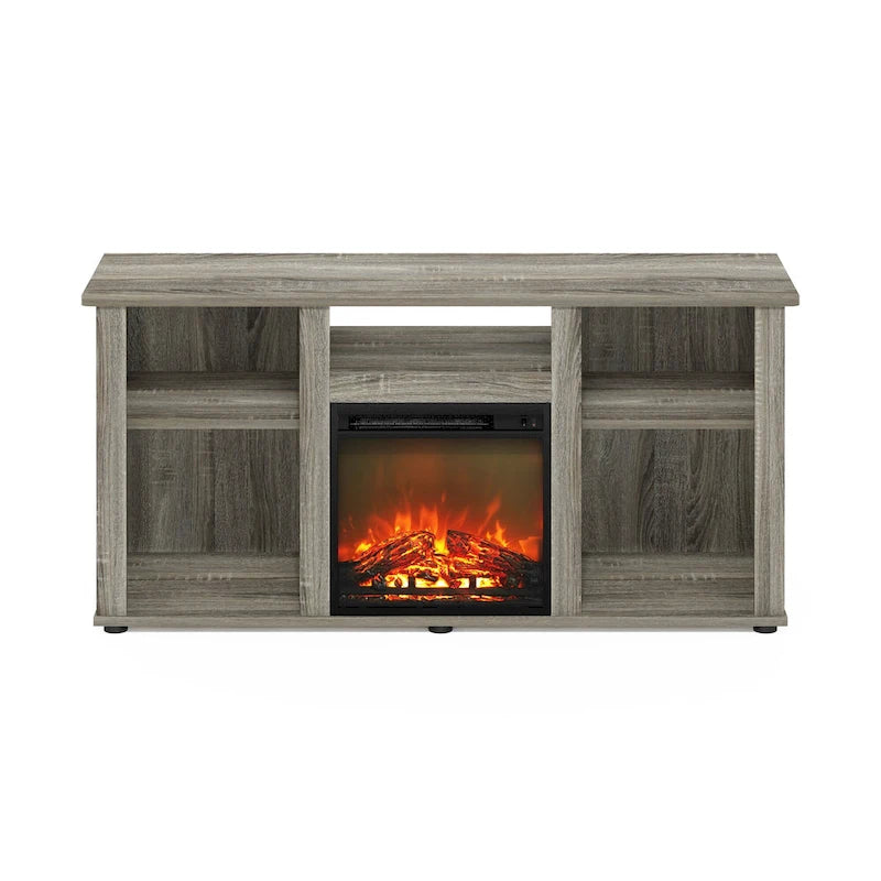 Furinno Jensen Fireplace TV Entertainment Center with Open Storage Compartment for TV up to 55 Inch