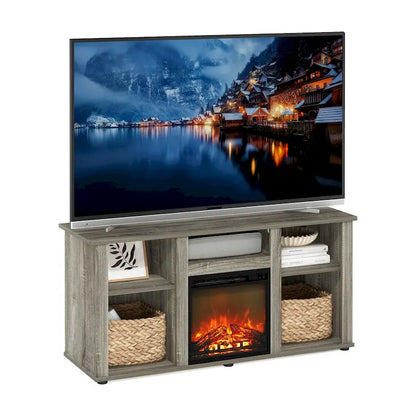 Furinno Jensen Fireplace TV Entertainment Center with Open Storage Compartment for TV up to 55 Inch