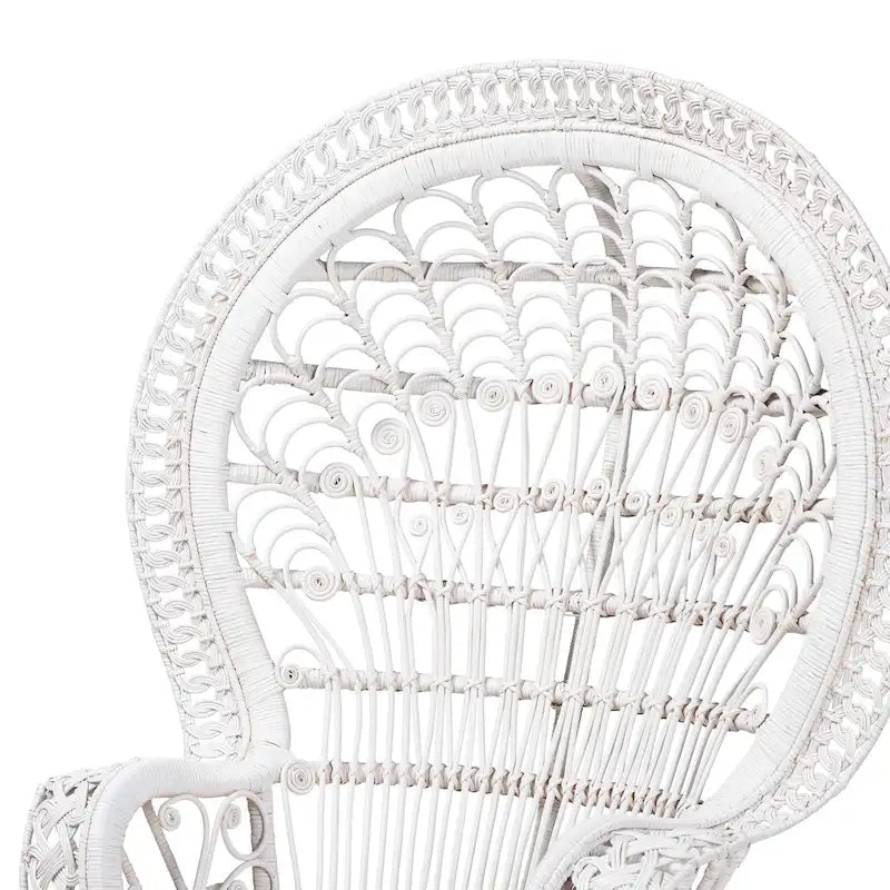 Kallima Modern Bohemian White Natural Rattan Peacock Chair