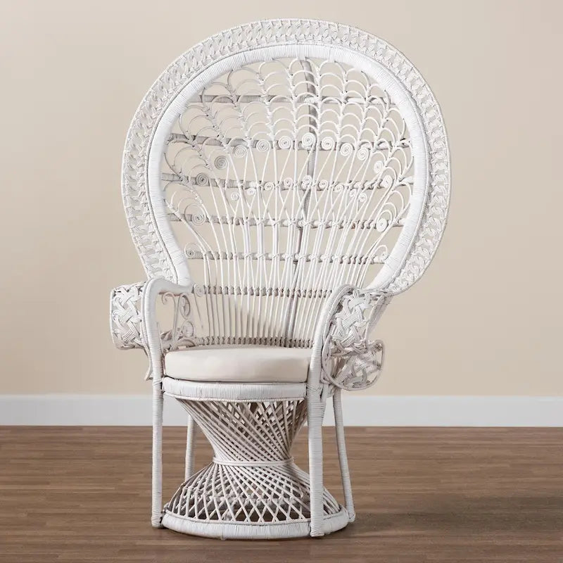 Kallima Modern Bohemian White Natural Rattan Peacock Chair