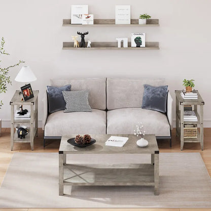 Farmhouse End Table 3 Tier Rustic Side Table