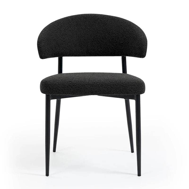Set of 2 Ayoka Black Boucle Dining Chairs with Black Iron Legs