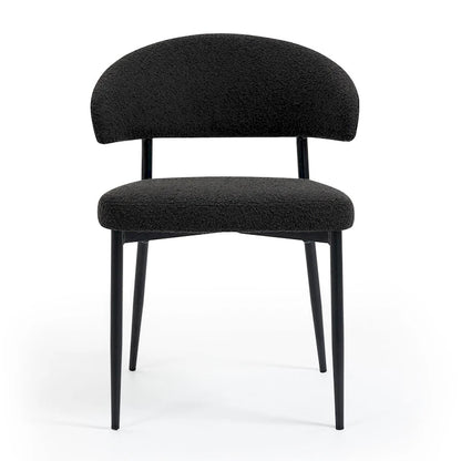 Set of 2 Ayoka Black Boucle Dining Chairs with Black Iron Legs