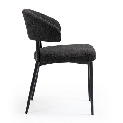 Set of 2 Ayoka Black Boucle Dining Chairs with Black Iron Legs