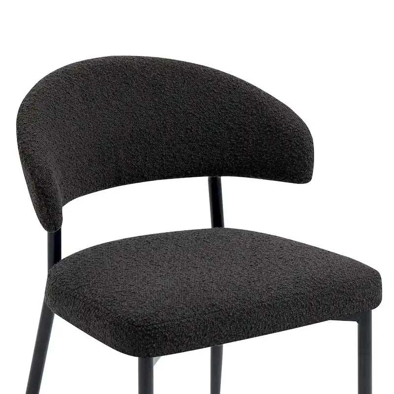 Set of 2 Ayoka Black Boucle Dining Chairs with Black Iron Legs