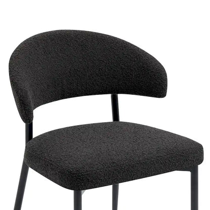 Set of 2 Ayoka Black Boucle Dining Chairs with Black Iron Legs
