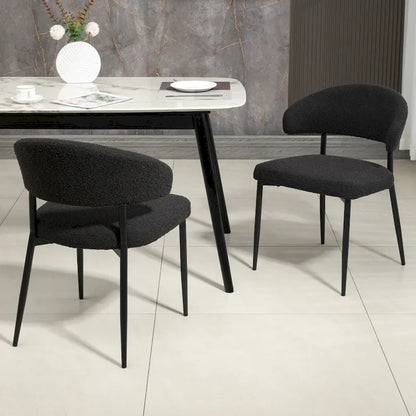 Set of 2 Ayoka Black Boucle Dining Chairs with Black Iron Legs
