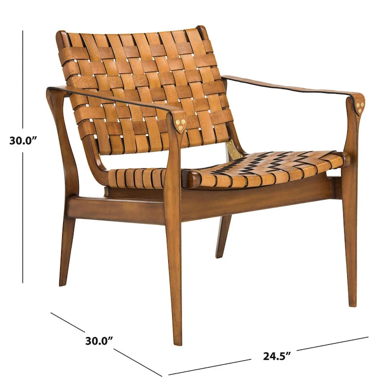 SAFAVIEH Couture Zenica Leather Safari Chair - 24.5 W x 30 L x 30 H - 25W x 30D x 30H