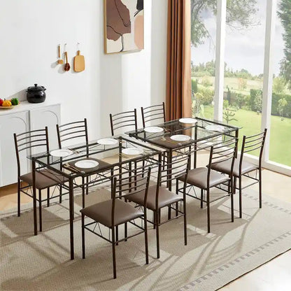 5-pieces Modern Dining Sets,Tempered Glass Table Top and 4 PU Chairs