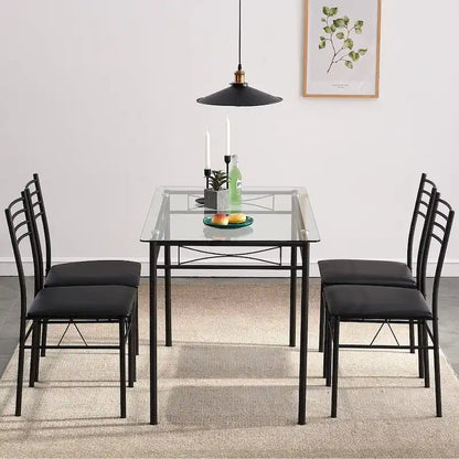5-pieces Modern Dining Sets,Tempered Glass Table Top and 4 PU Chairs
