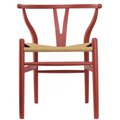 Red Modern Wood Elbow Chair Open Y Back Contemporary For Kitchen Dining Room With Woven Seat