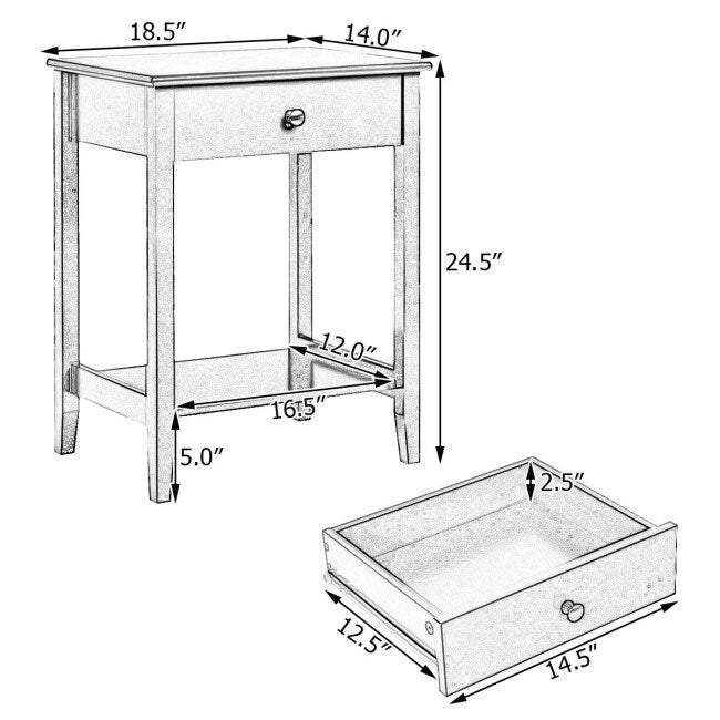 Wooden Nightstand End Table Storage Display