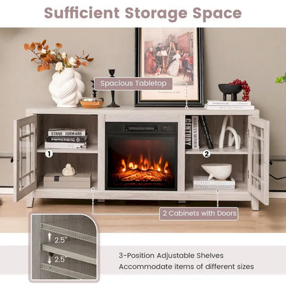 58 Inch Fireplace TV Stand with 3-Position Adjustable Shelves and 2 Cabinets with Doors