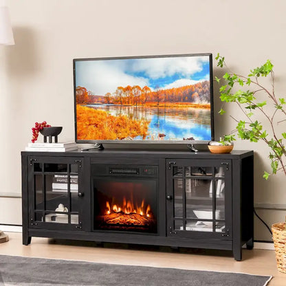58 Inch Fireplace TV Stand with 3-Position Adjustable Shelves and 2 Cabinets with Doors