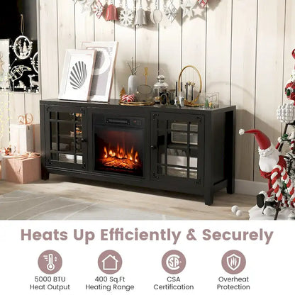 58 Inch Fireplace TV Stand with 3-Position Adjustable Shelves and 2 Cabinets with Doors
