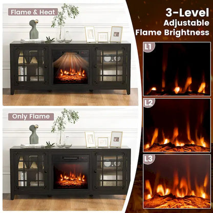 58 Inch Fireplace TV Stand with 3-Position Adjustable Shelves and 2 Cabinets with Doors