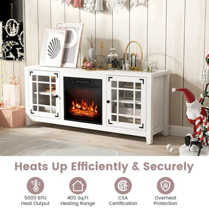 58 Inch Fireplace TV Stand with 3-Position Adjustable Shelves and 2 Cabinets with Doors