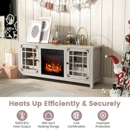 58 Inch Fireplace TV Stand with 3-Position Adjustable Shelves and 2 Cabinets with Doors