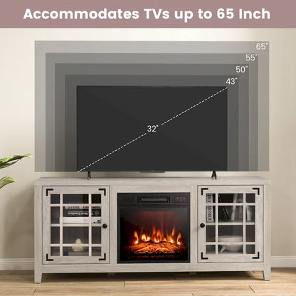 58 Inch Fireplace TV Stand with 3-Position Adjustable Shelves and 2 Cabinets with Doors