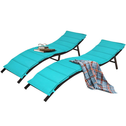 Gymax Set of 2 Folding Wicker Chaise Portable Lounge Chair w/ - 81x 23.5x 20