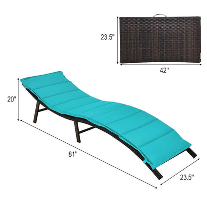 Gymax Set of 2 Folding Wicker Chaise Portable Lounge Chair w/ - 81x 23.5x 20